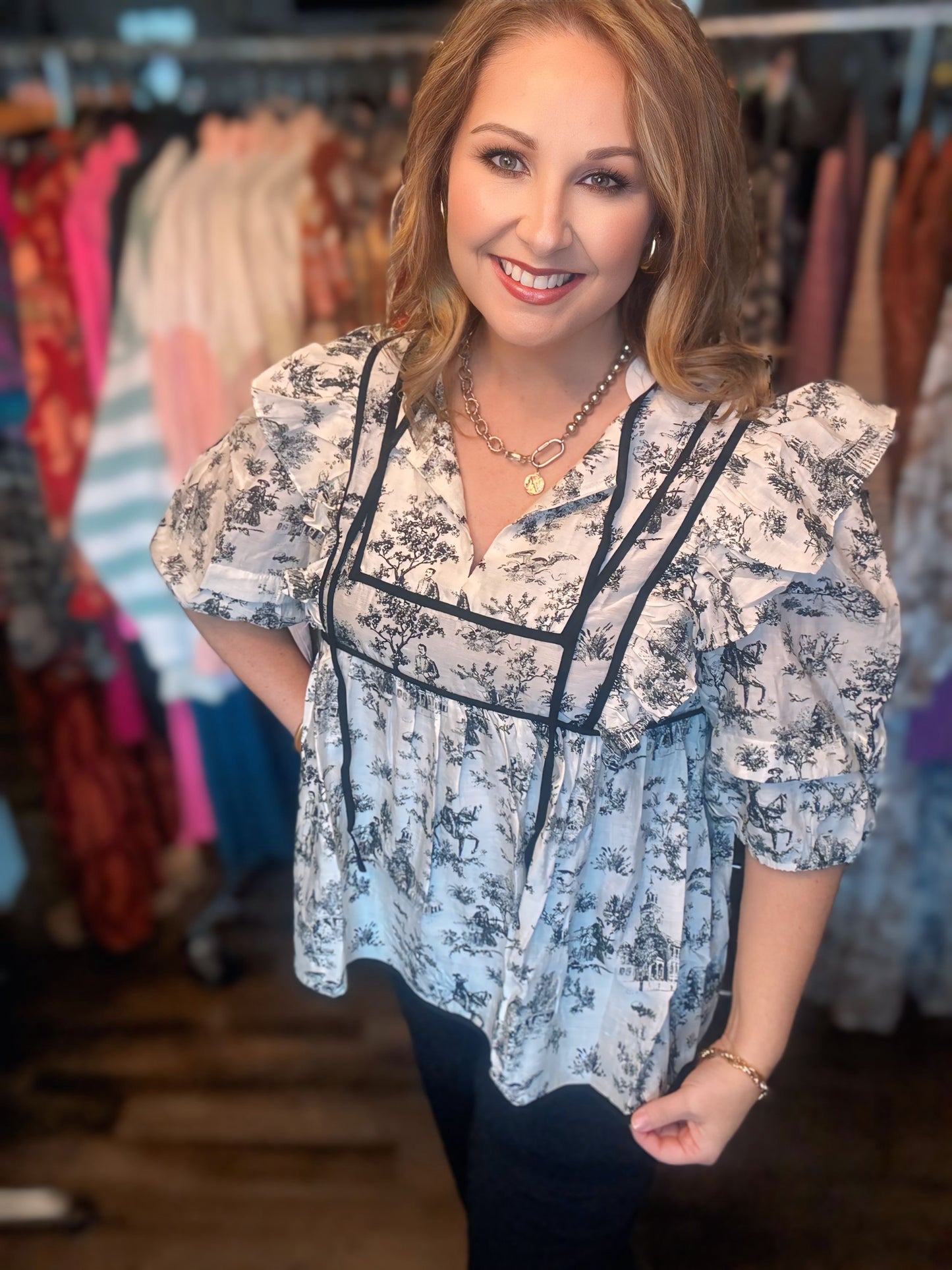 Toile V-Neck Babydoll Top