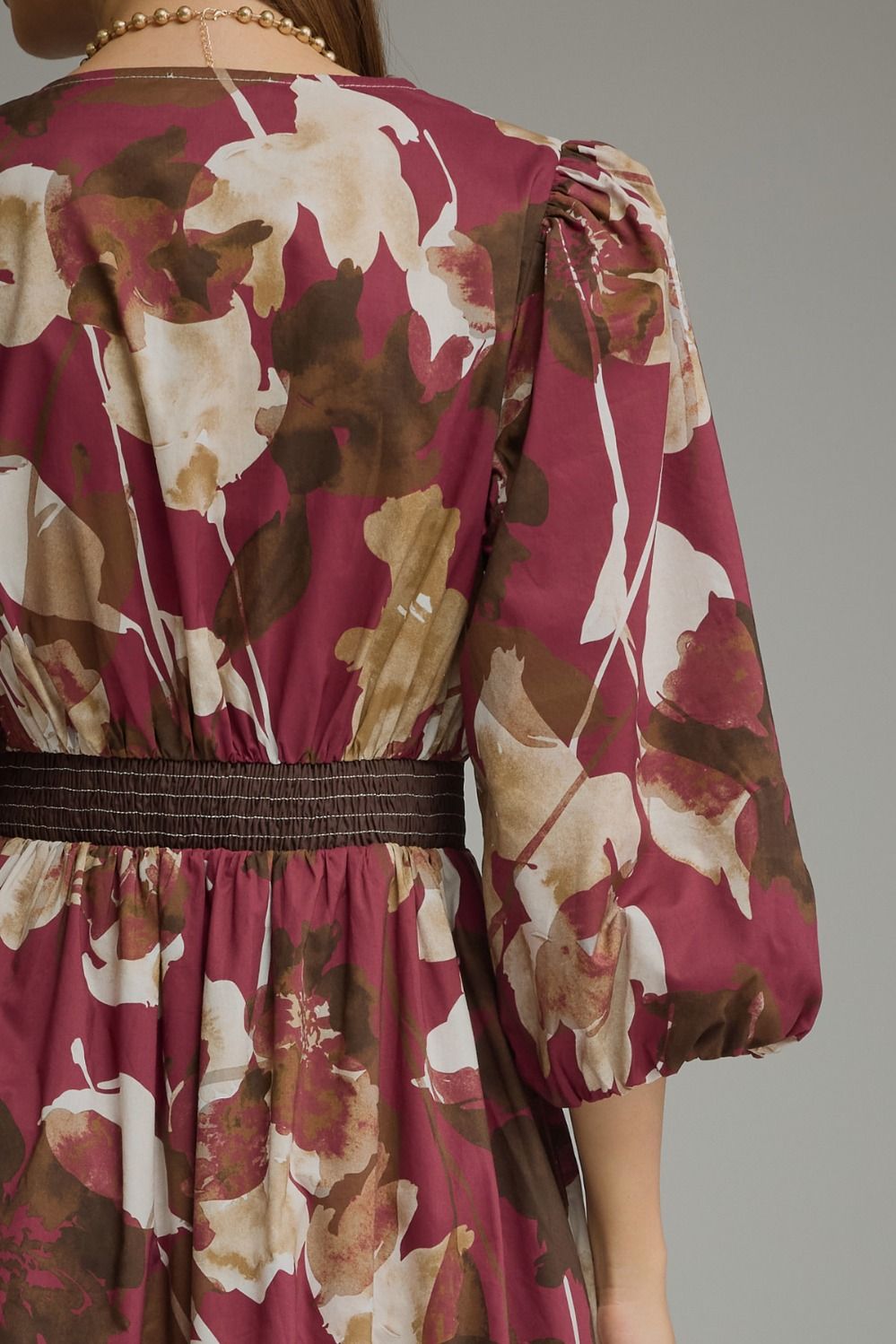 Entro Burgundy Floral Zip-Front Midi Dress