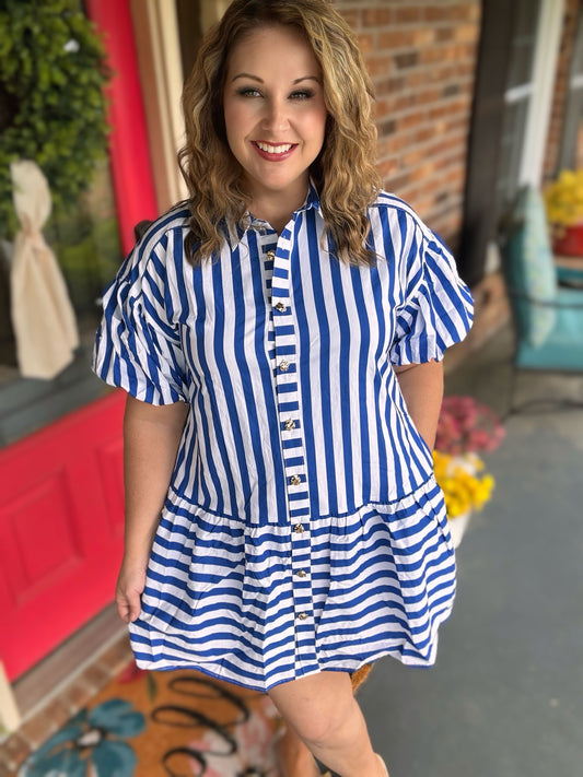Entro Blue Striped Mini Dress