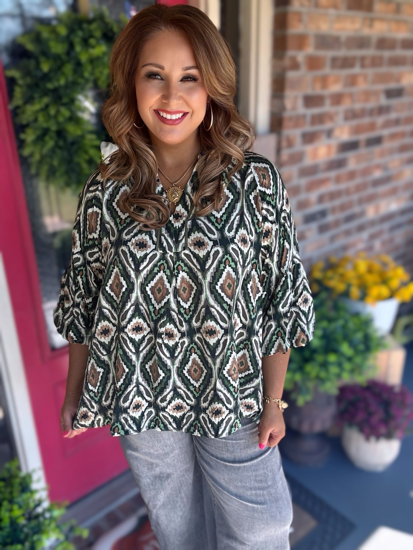 Plus Size Olive Bobo Top