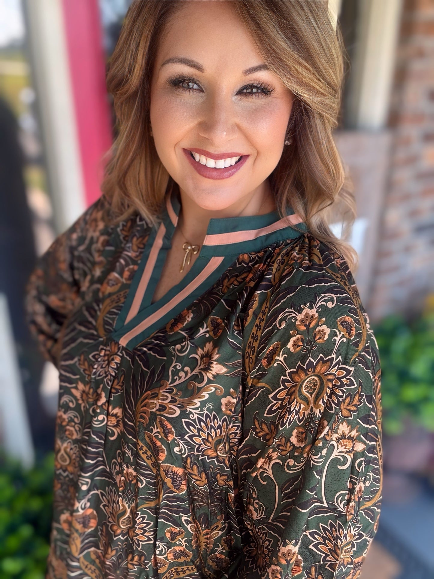 Floral Damask Print Collared Dress