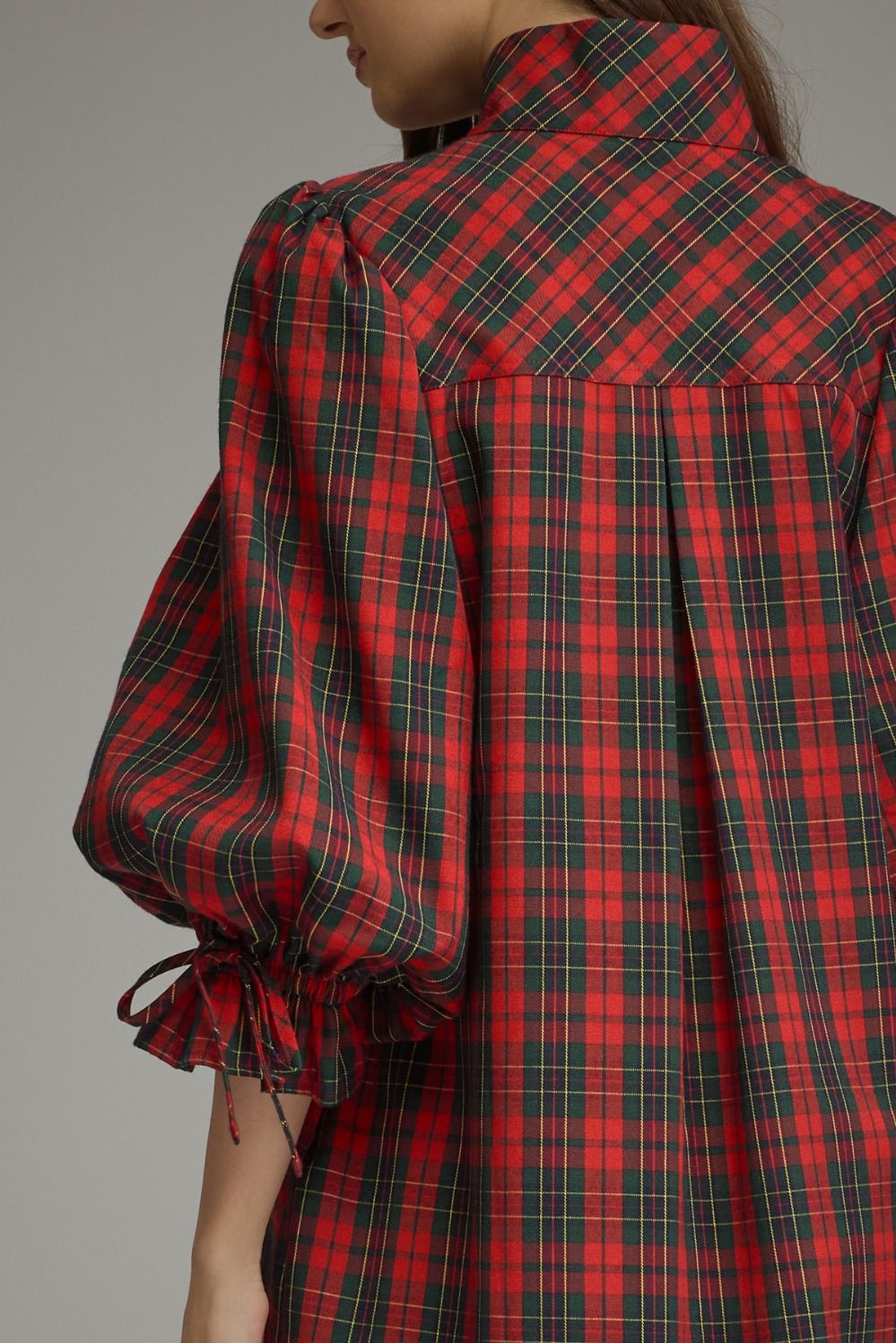 Entro Holiday Plaid Balloon Sleeve Mini Dress – Red