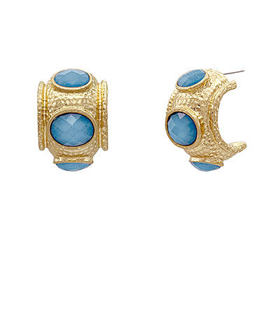 Blue Antique Bold Faceted Stone Hoops
