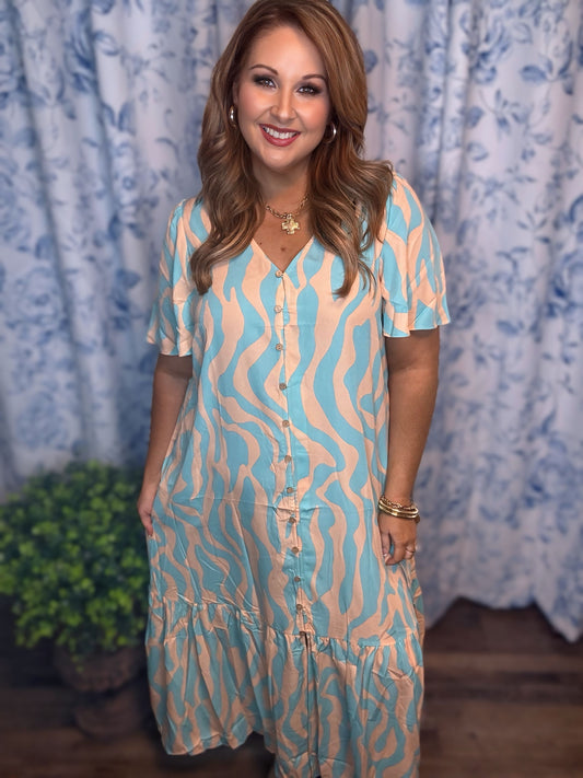 Graceful Spring Button-Front Midi Dress