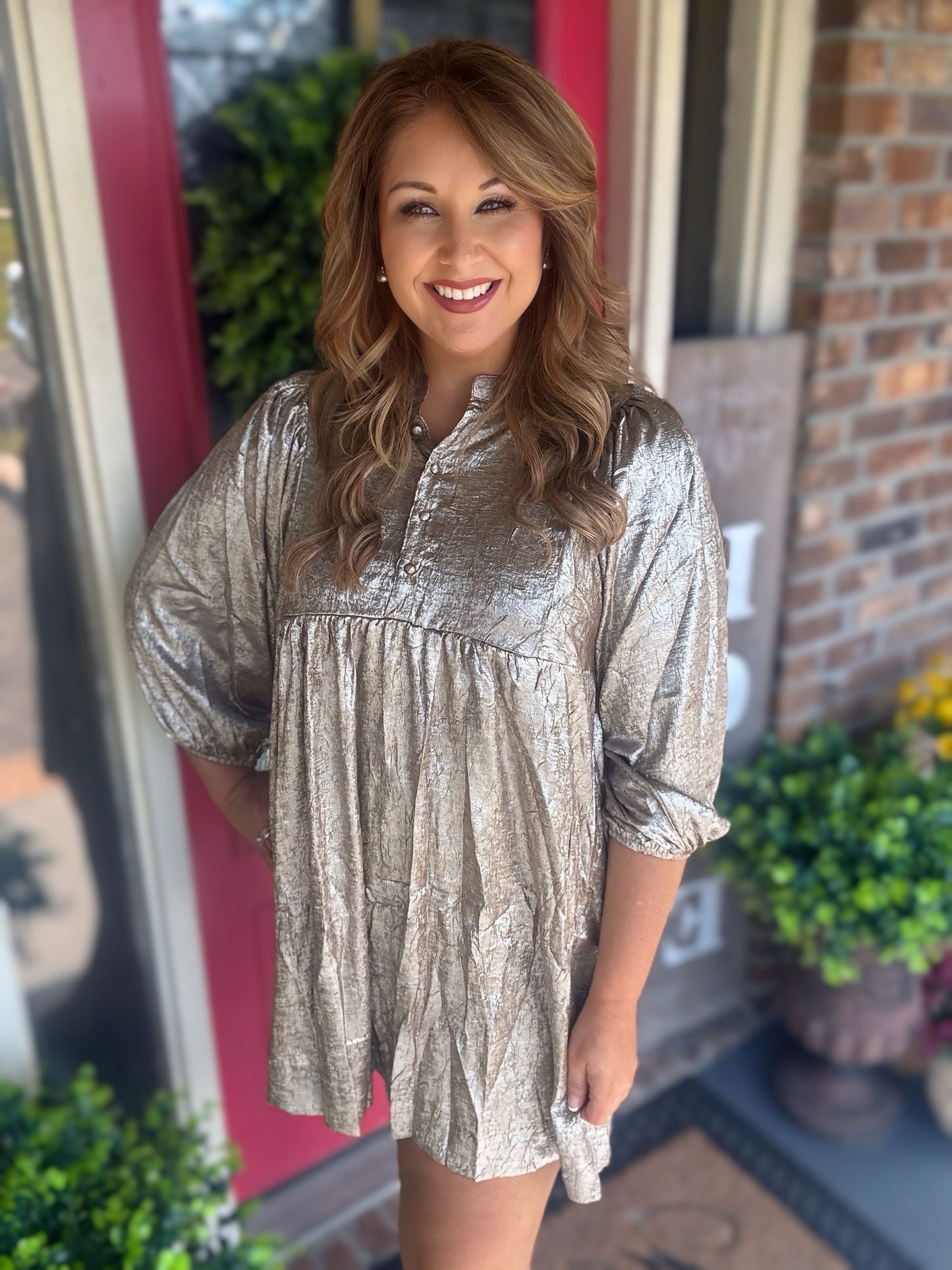 Metallic Babydoll Mini Dress
