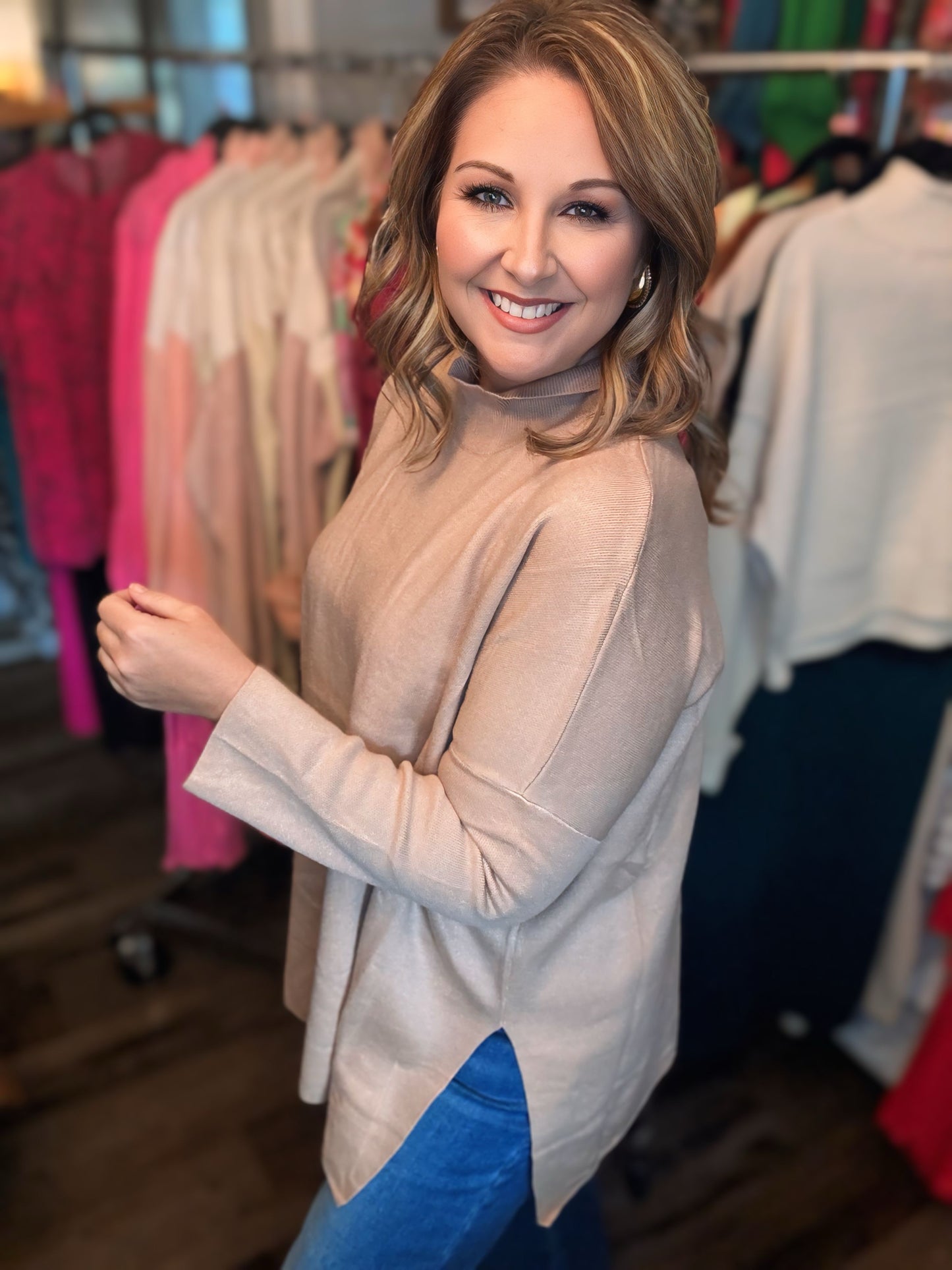 Tan Mock Neck Top