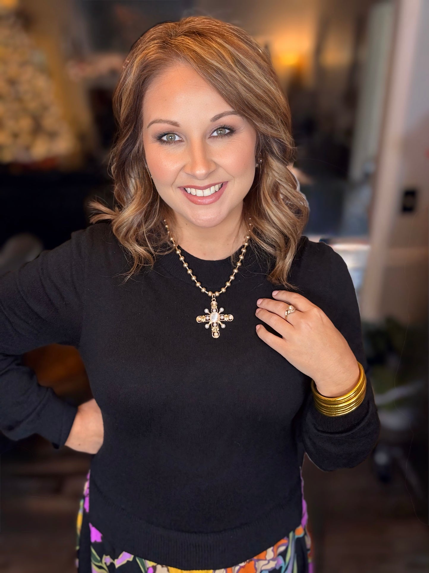 Baroque Cross & Ball Chain Necklace Set