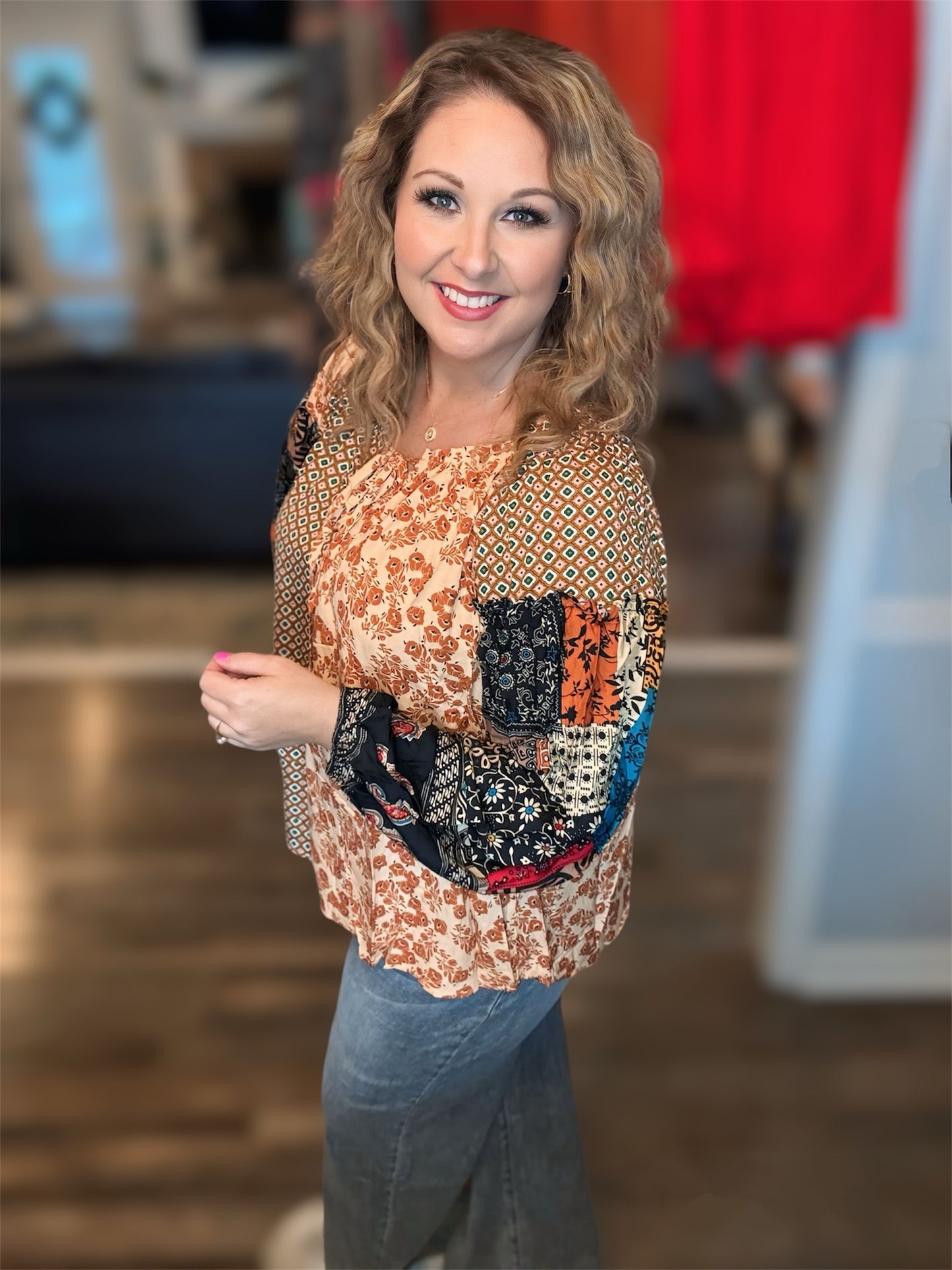Mixed Mocha Media Tie Front Top