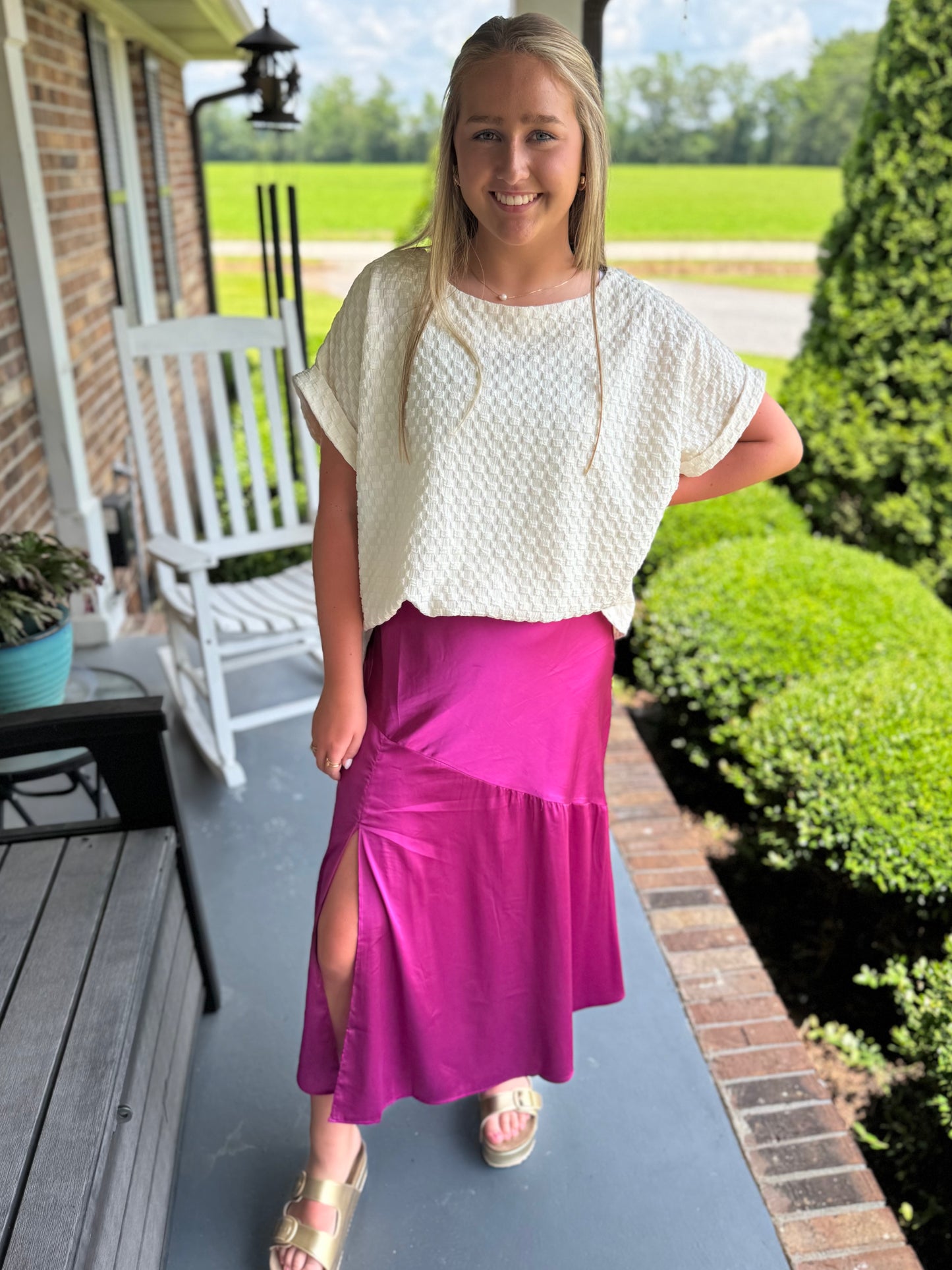 Plum Satin Midi Skirt