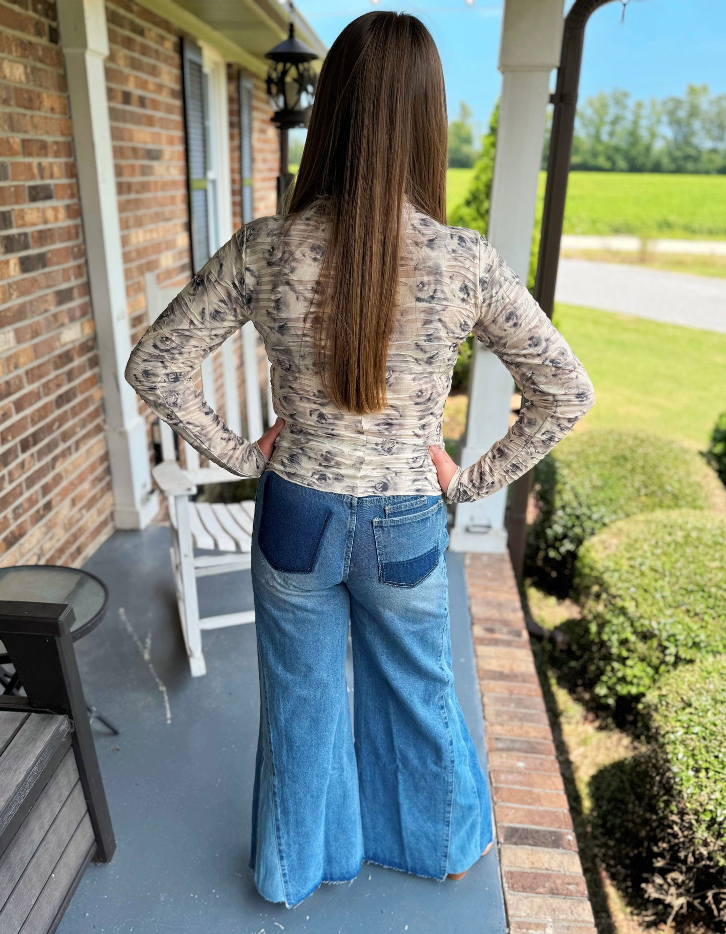 WASHED DENIM BELLBOTTOM PANTS