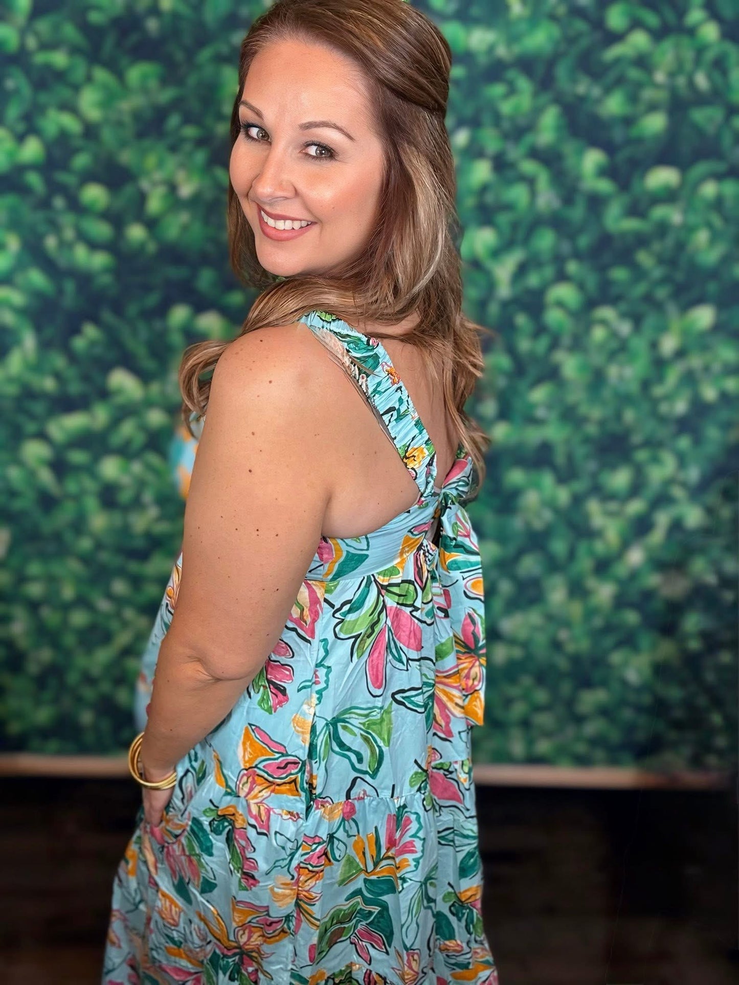 PRINTED COTTON POPLIN MAXI DRESS