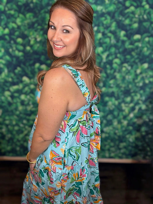 PRINTED COTTON POPLIN MAXI DRESS