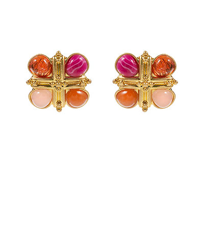 Pink Vintage Cross Stone Studded Earrings