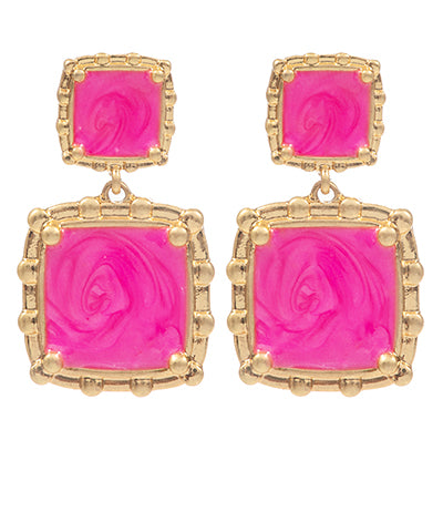 Pink Double Squre Drop Earrings