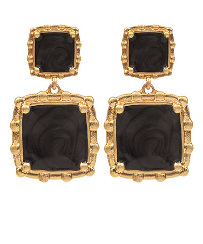 Black Double Squre Drop Earrings
