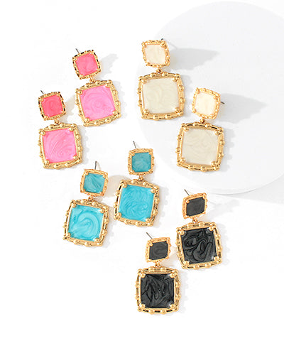 Pink Double Squre Drop Earrings