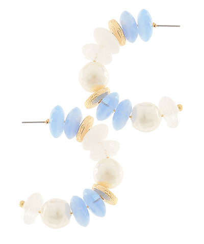 Blue Pearl & Color Rondelle Beads Hoops