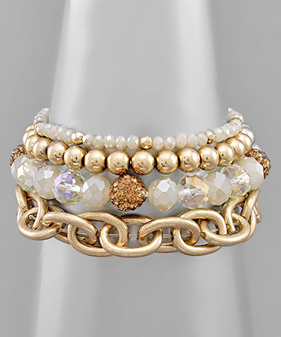 Champagne 4 Row Multi Ball & Pave Ball Bracelet