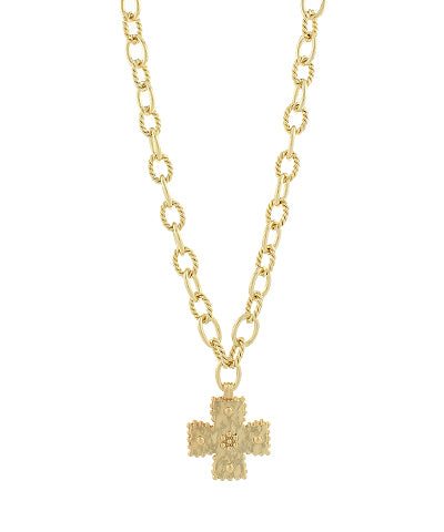 Hammered Cross Oval Chain Necklace