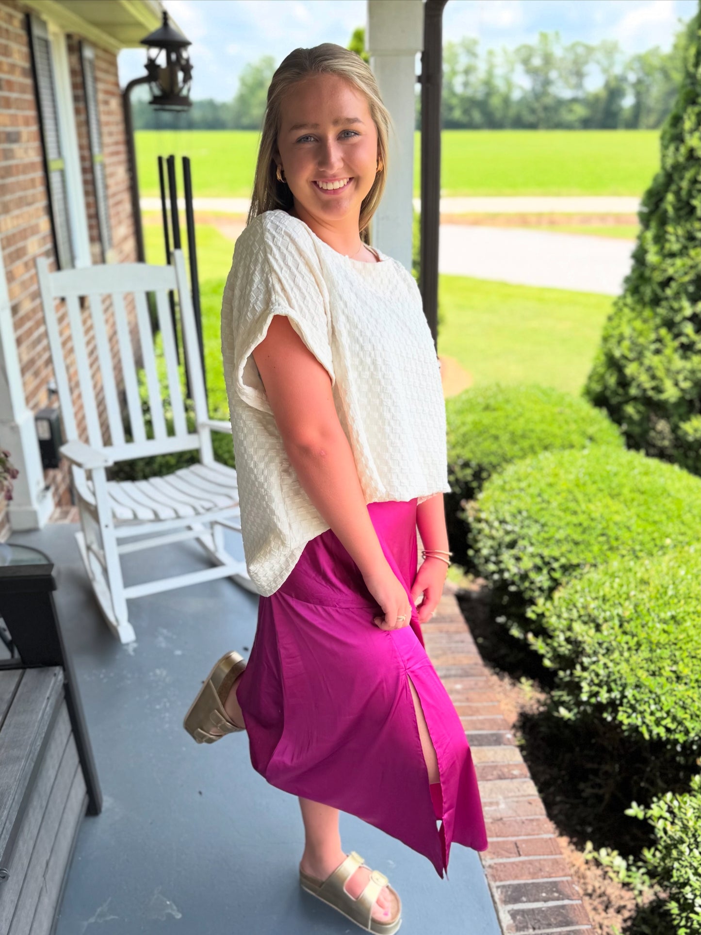 Plum Satin Midi Skirt