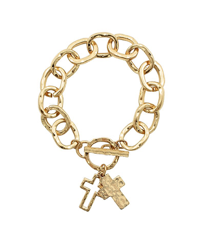 Hammered Cross & Outline Bracelet