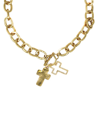 Hammered Cross & Outline Necklace