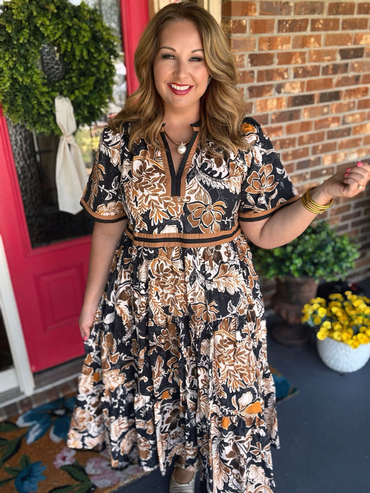 Entro Floral Short Sleeve Midi Dress