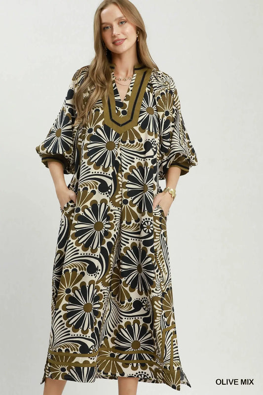 Umgee Abstract Print Midi Dress