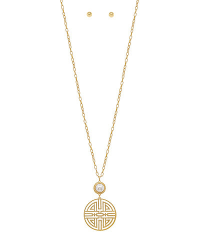 Pearl & Filigree Round Pendant Necklace Set