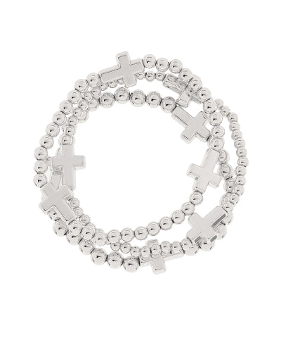 Silver 3 Row Cross & CCB Ball Bracelet