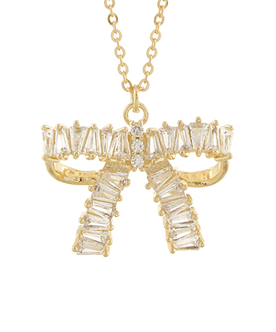 Pave Baguette Ribbon Pendant Necklace