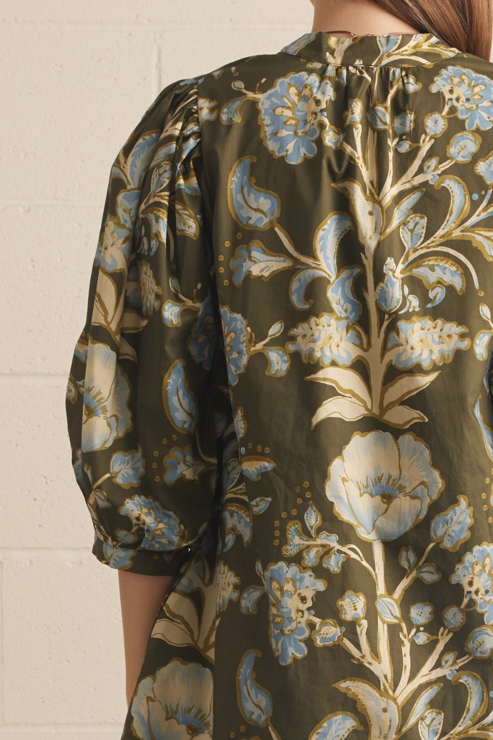 Entro Olive Floral Puff Sleeve Mini Dress