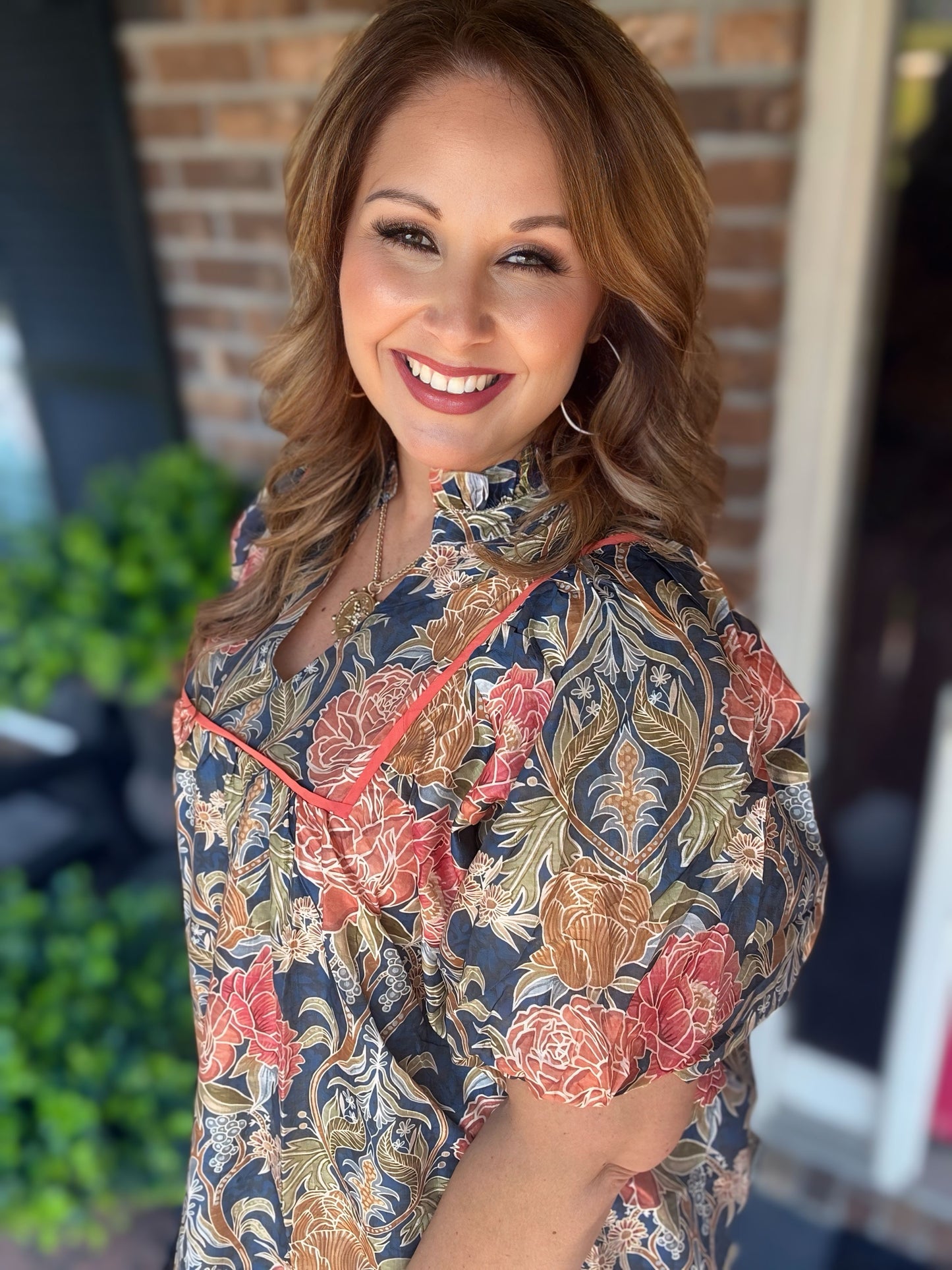 Plus Size Floral Puff Sleeve Blouse