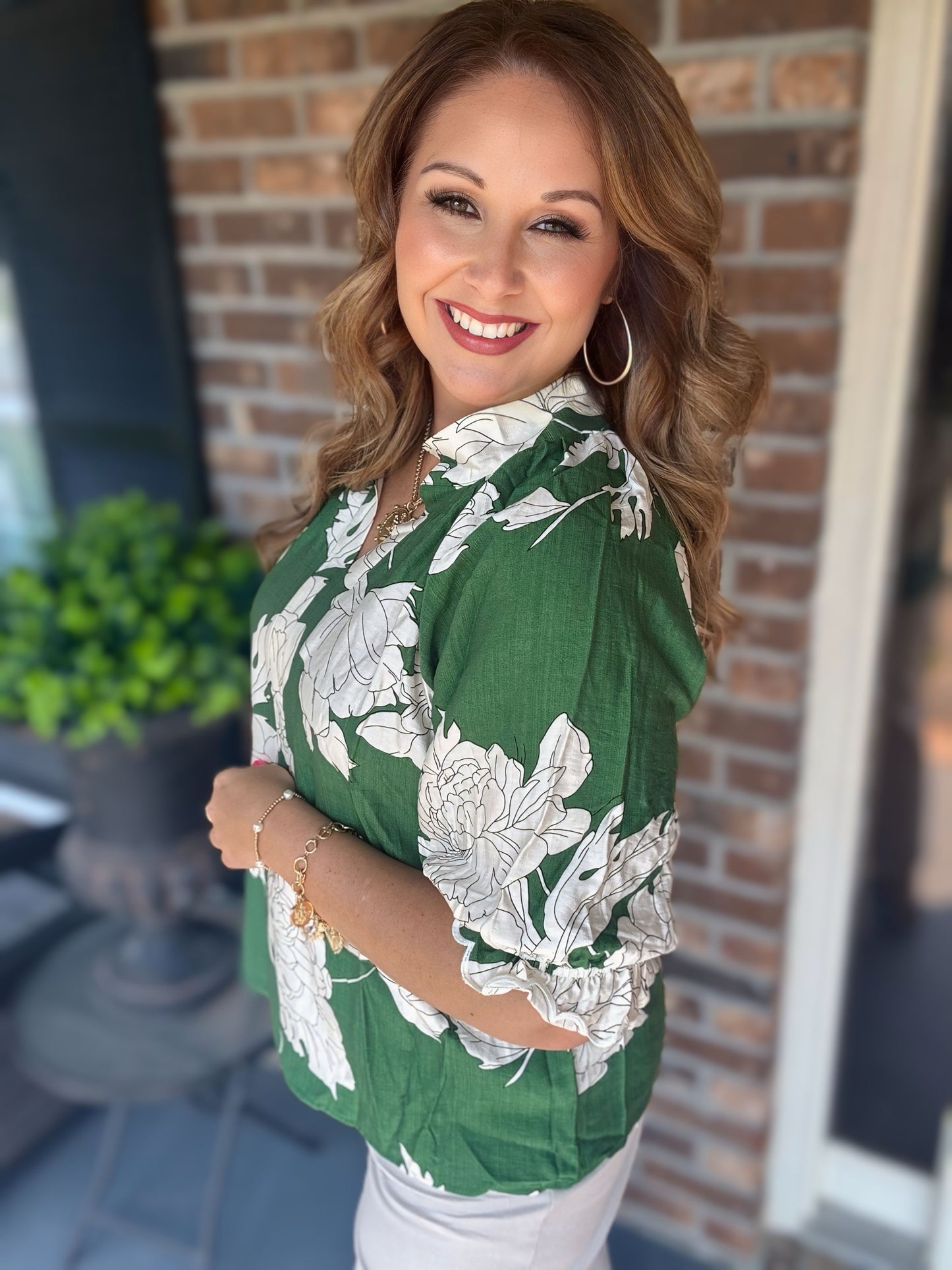 Plus Size Floral Scallop Trim Blouse