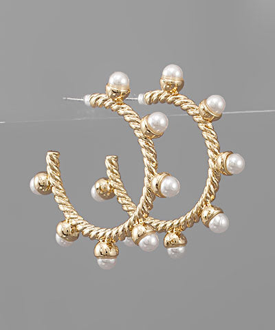 Pearl Ball Rope Circle Hoop Earrings