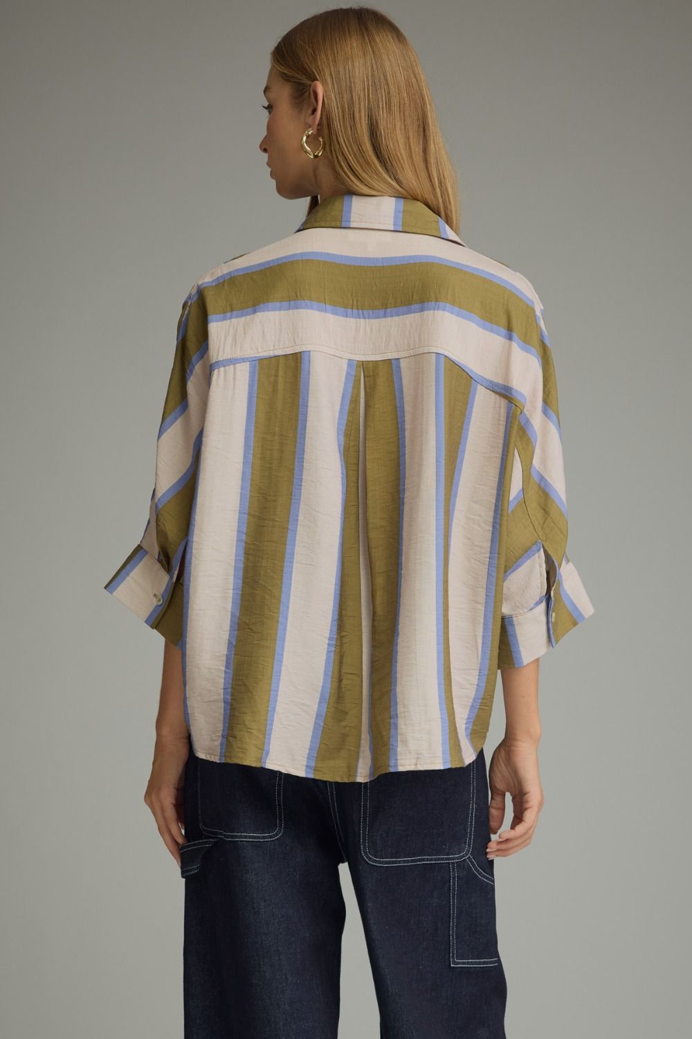 Entro Olive & Blue Striped Dolman Sleeve Top