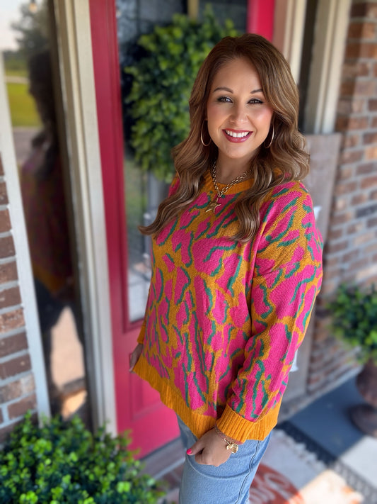 Pink/Orange Cheetah Print Top