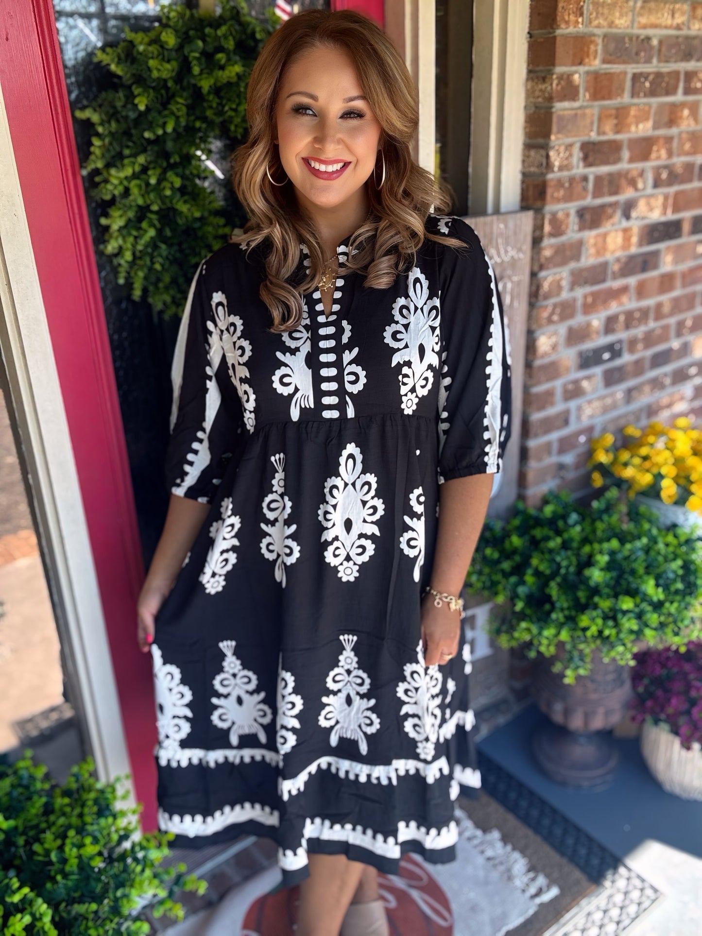 Black Desert Bloom Embroidered Midi Dress