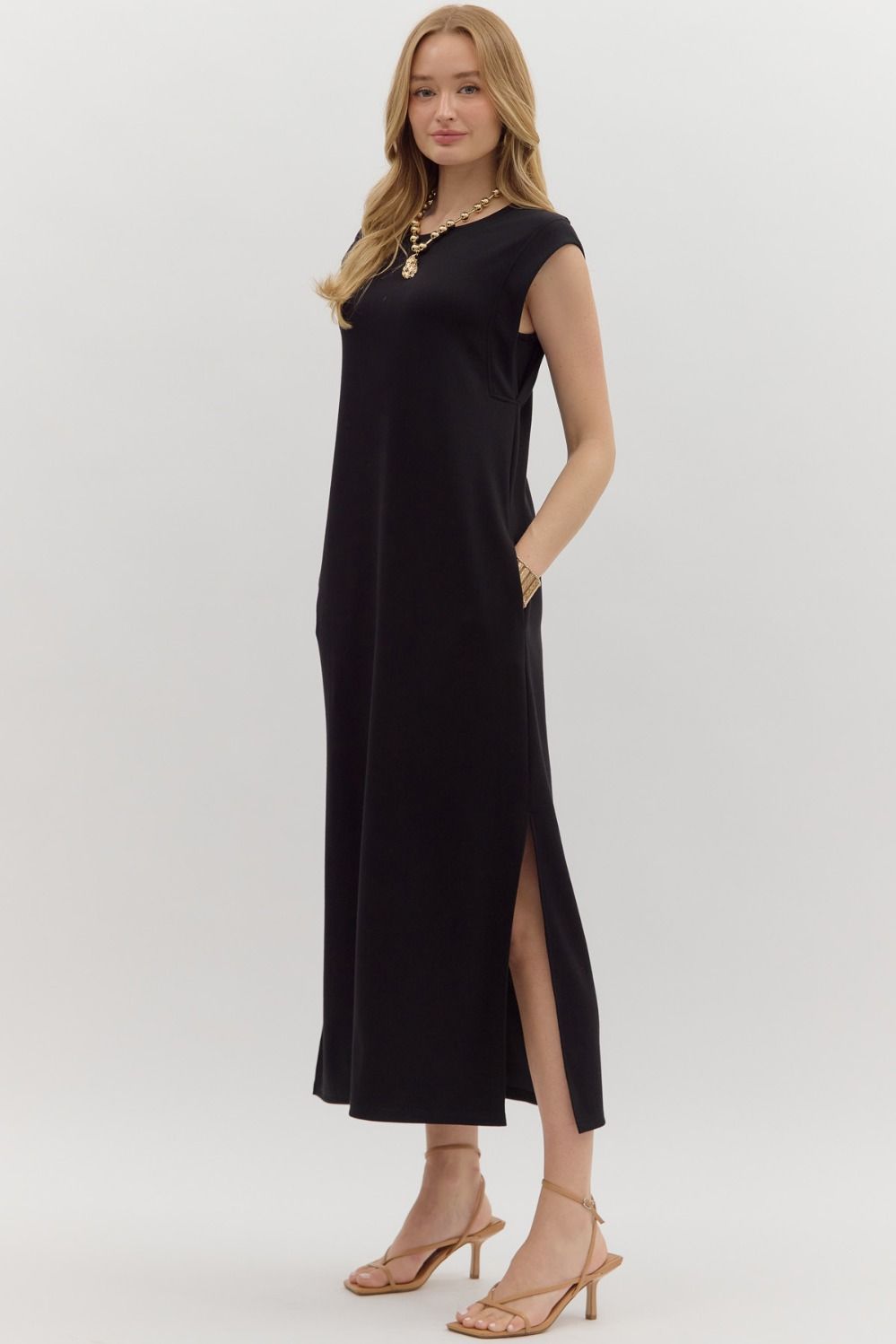 Black Jersey Knit Maxi Dress