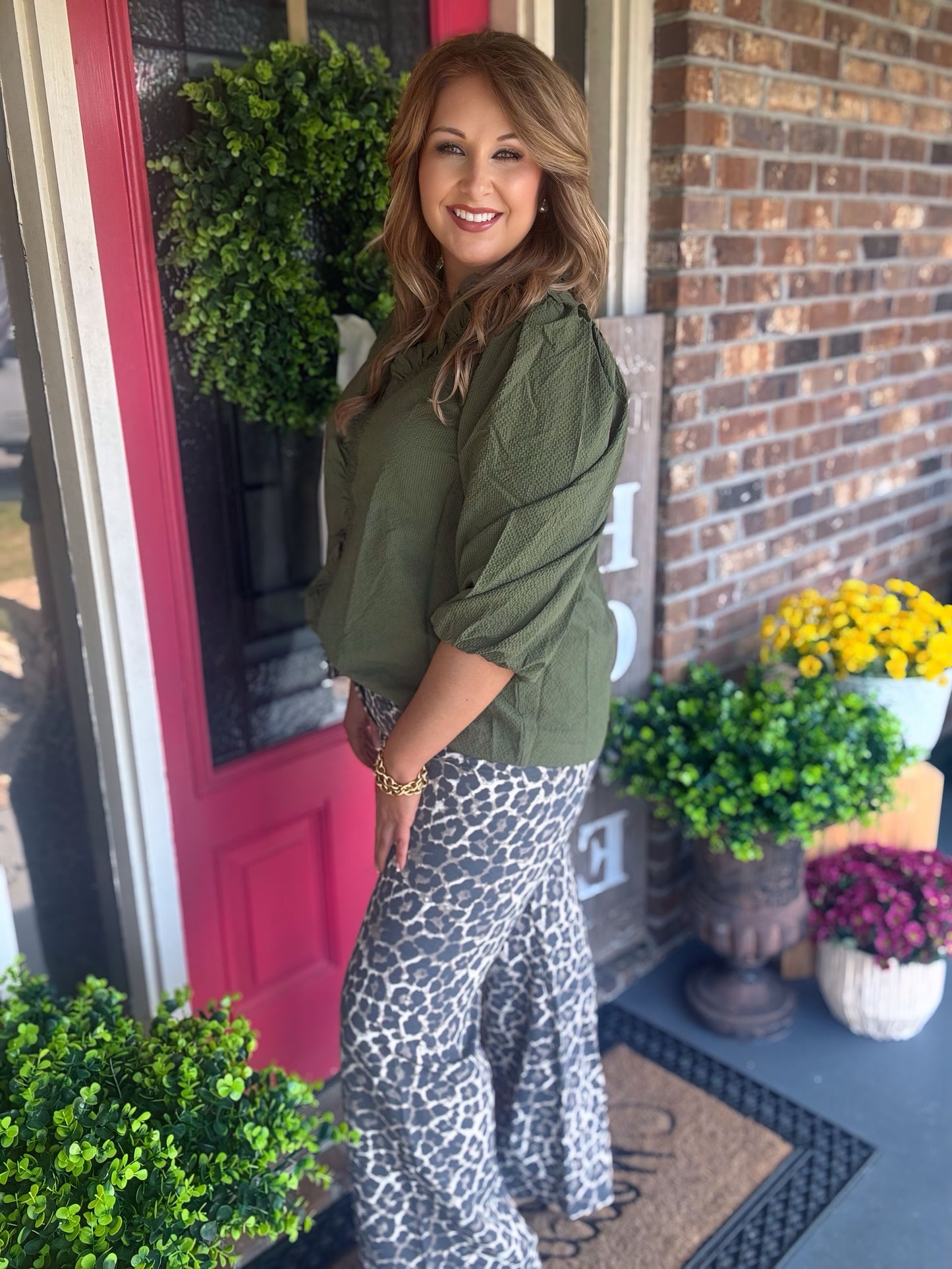 Animal Print Non- Stretch Wide Leg Pants
