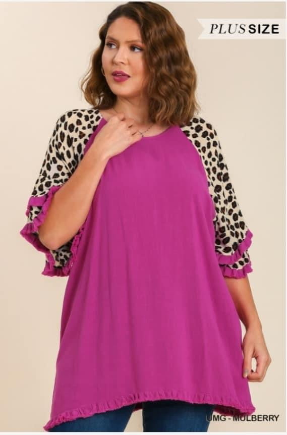 Pink Umgee Linen Animal Print Top