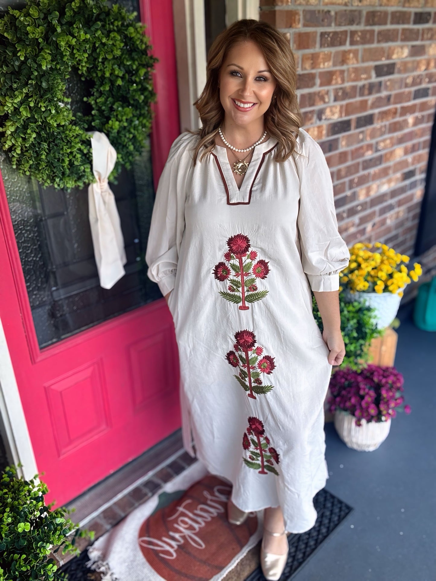 Embroidered Cream Maxi Dress