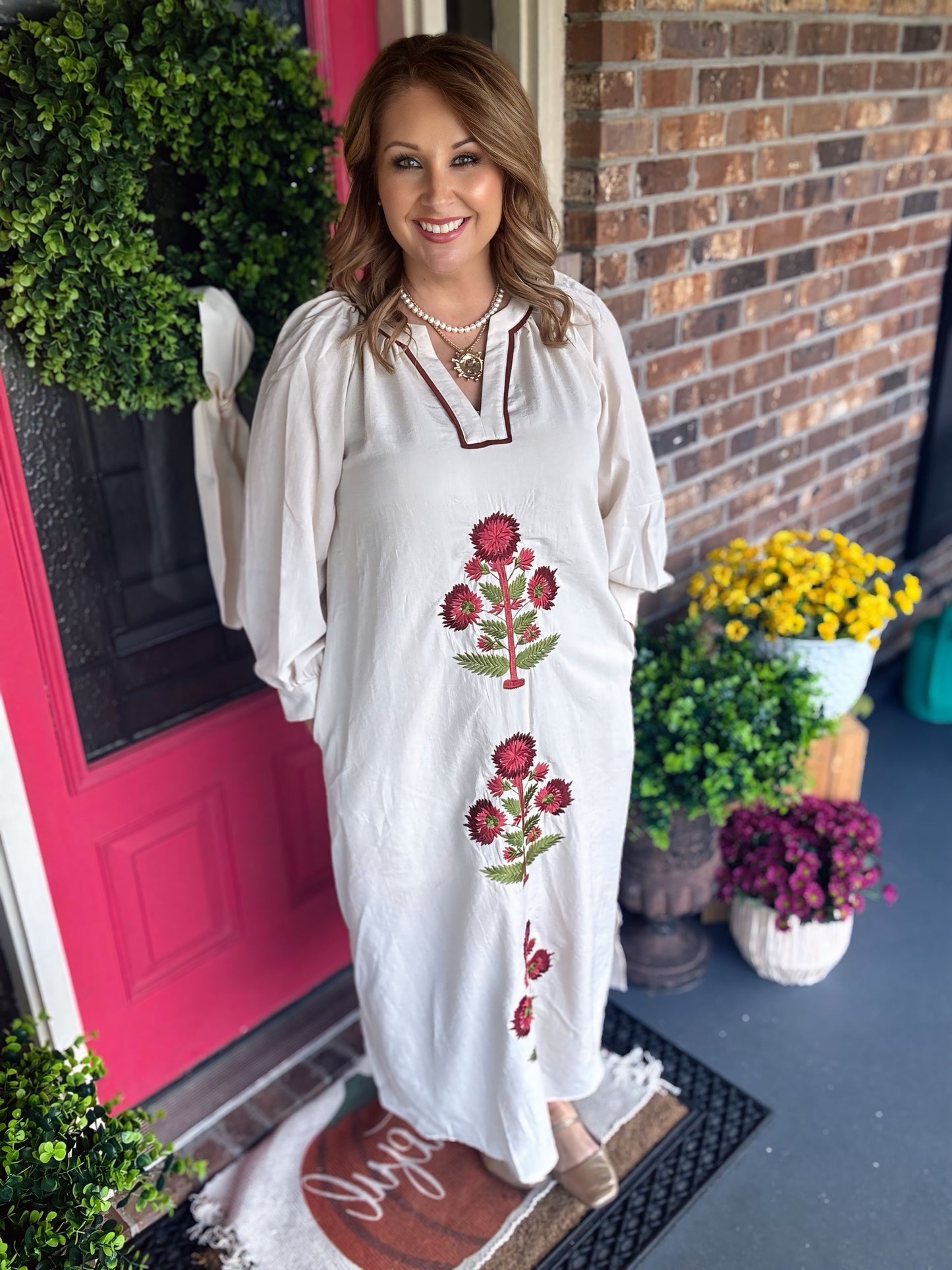 Embroidered Cream Maxi Dress
