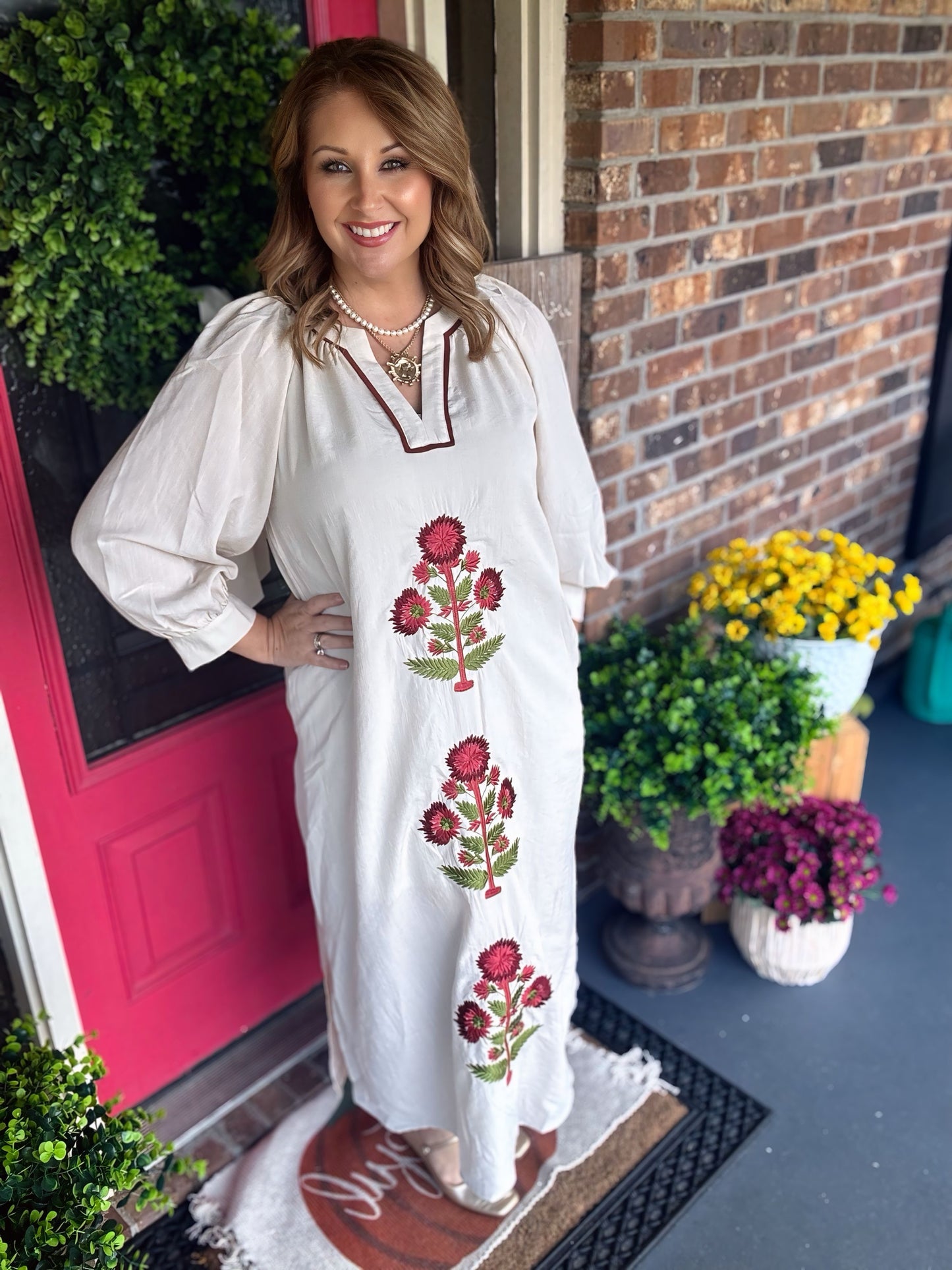 Embroidered Cream Maxi Dress