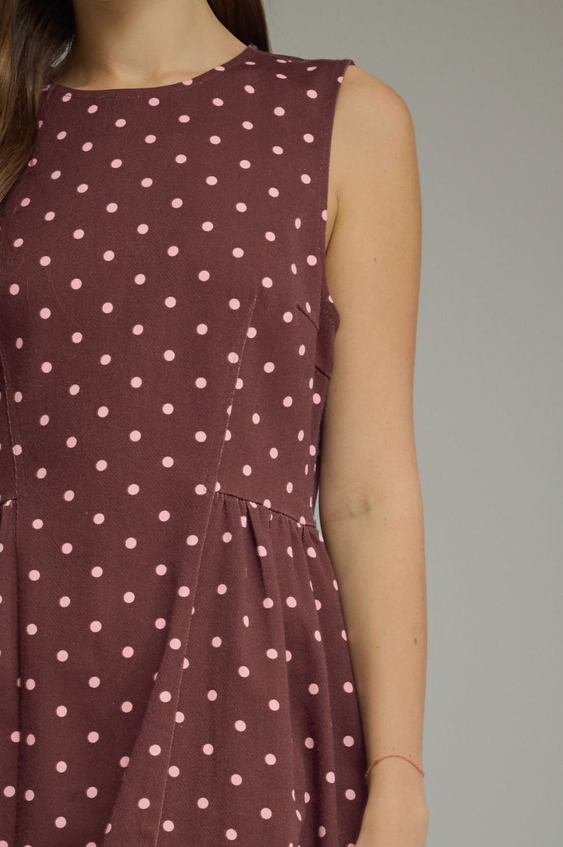 Entro Burgundy Polka Dot Midi Dress