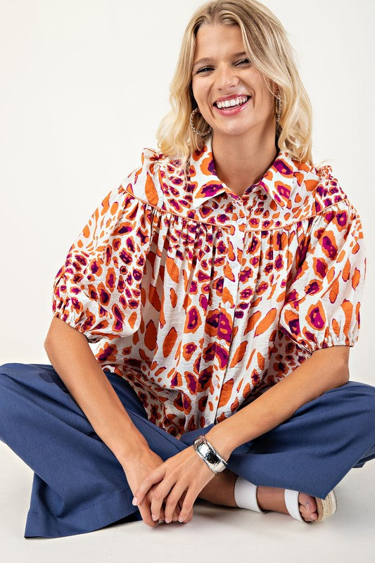 Leopard Balloon Sleeve Top