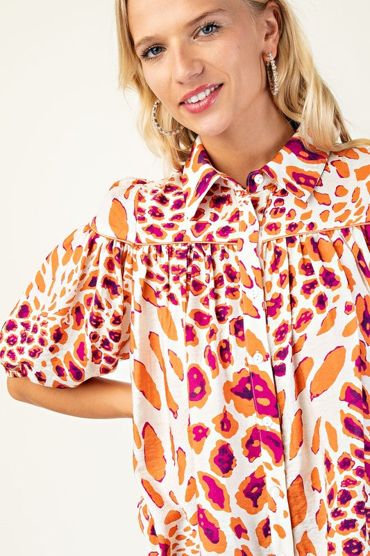Leopard Balloon Sleeve Top