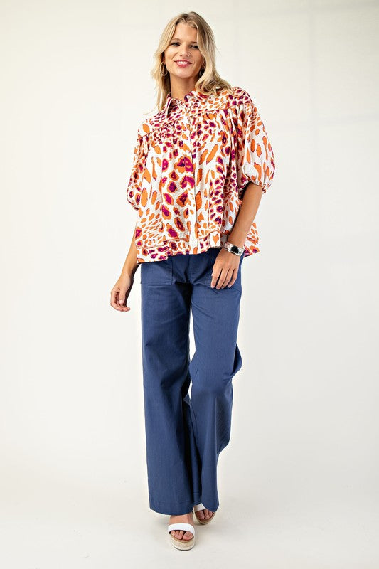 Leopard Balloon Sleeve Top
