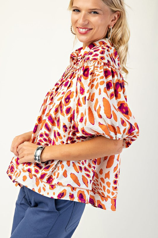 Leopard Balloon Sleeve Top