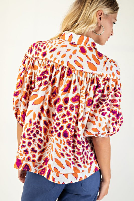 Leopard Balloon Sleeve Top